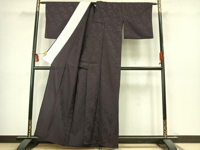 平和屋着物▽上質な小紋 単衣 縞 蔦の葉文 正絹 逸品 AABC4077fy