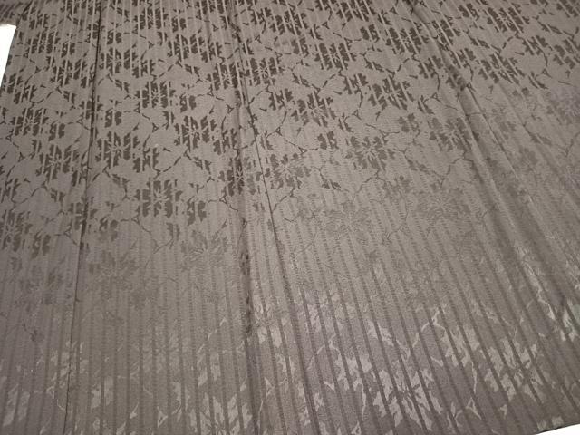 平和屋着物▽上質な小紋 単衣 縞 蔦の葉文 正絹 逸品 AABC4077fy