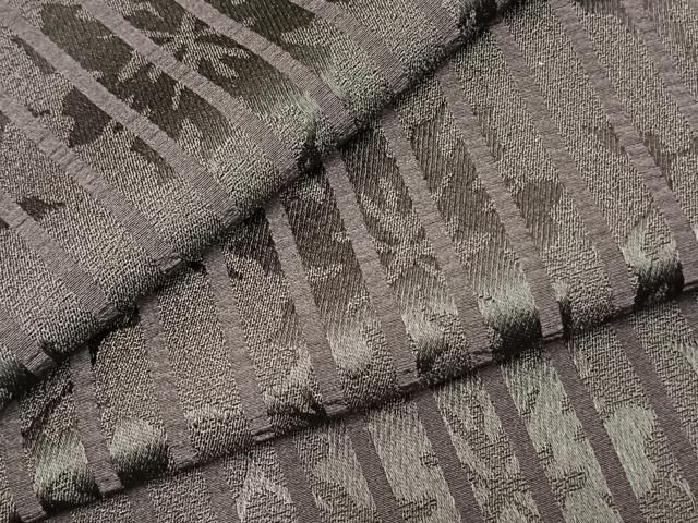 平和屋着物▽上質な小紋 単衣 縞 蔦の葉文 正絹 逸品 AABC4077fy
