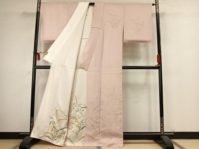 平和屋着物▽訪問着 無双 紗袷 紗×絽 草花文 銀彩 正絹 逸品 AABC4079fy