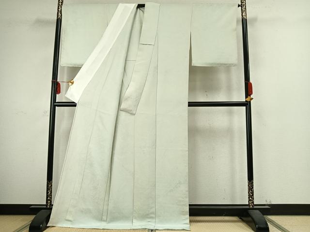 平和屋着物▽上質な色無地 単衣 熨斗花地紋 藍白色 ロング丈 正絹 逸品 AABC4080fy
