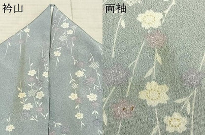 平和屋着物▽小紋　単衣　草花文　洗える着物　AABC4083fy