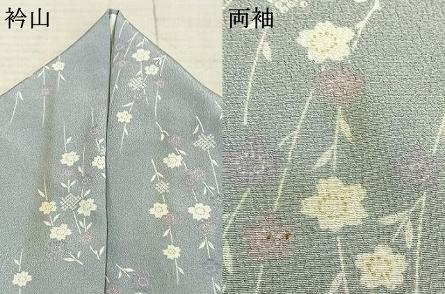 平和屋着物▽小紋　単衣　草花文　洗える着物　AABC4083fy