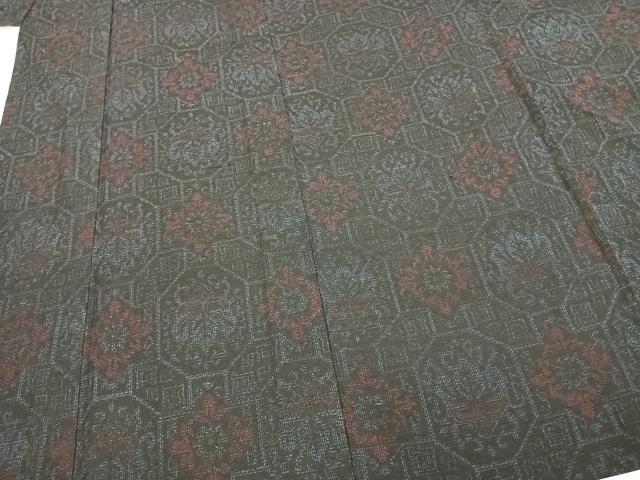 平和屋着物▽上質な紬 単衣 亀甲花文 正絹 逸品 AABC4086fy