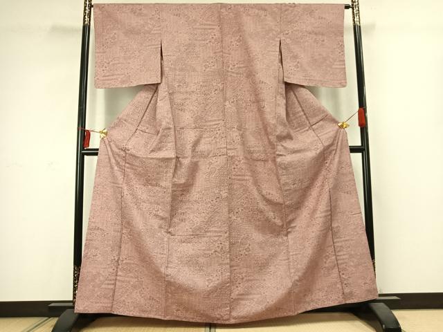平和屋着物▽上質な紬　単衣　人物風景花文　正絹　逸品　AABC4087fy