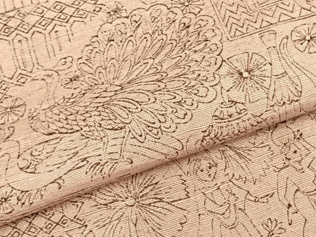 平和屋着物▽上質な紬　単衣　人物風景花文　正絹　逸品　AABC4087fy