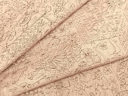 平和屋着物▽上質な紬　単衣　人物風景花文　正絹　逸品　AABC4087fy