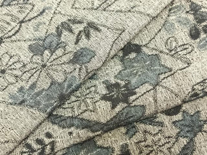 平和屋着物▽上質な紬 単衣 色紙風景花文 正絹 逸品 AABC4088fy