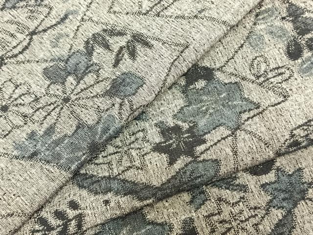 平和屋着物▽上質な紬 単衣 色紙風景花文 正絹 逸品 AABC4088fy