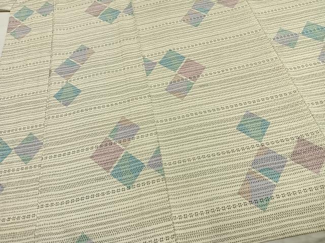 平和屋着物▽本塩沢 単衣 菱文 正絹 逸品 AABC4089fy