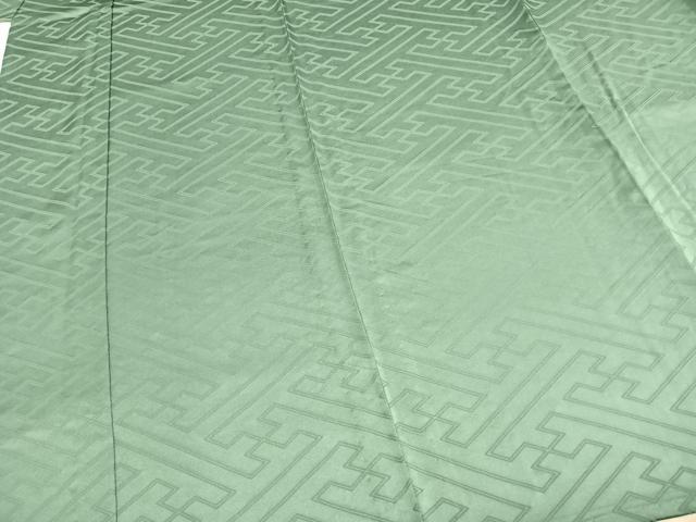 平和屋着物▽上質な色無地 単衣 紗綾形地紋 青磁色 正絹