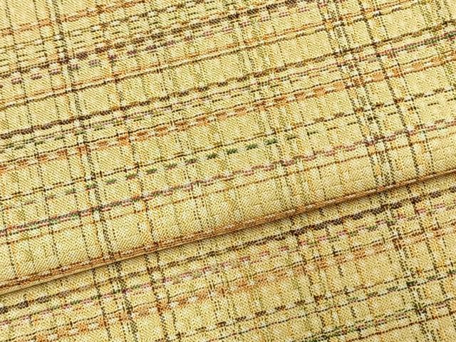 平和屋着物▽上質な紬 単衣 格子 正絹 逸品 AABC4095fy