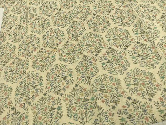 平和屋着物▽上質な紬 単衣 草花文 正絹 逸品 AABC4099fy
