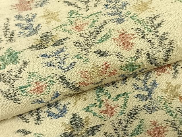 平和屋着物▽上質な紬 単衣 草花文 正絹 逸品 AABC4099fy