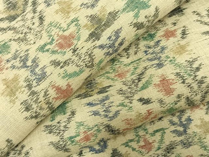 平和屋着物▽上質な紬 単衣 草花文 正絹 逸品 AABC4099fy