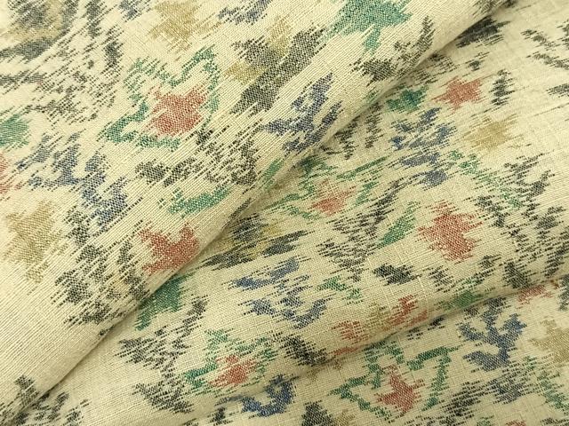 平和屋着物▽上質な紬 単衣 草花文 正絹 逸品 AABC4099fy