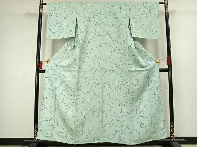平和屋着物▽上質な小紋 単衣 地紋起こし 花唐草文 正絹 逸品 AABC4101fy