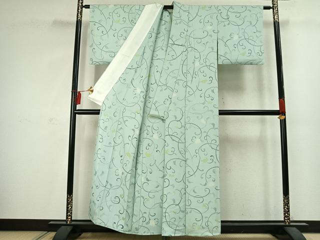 平和屋着物▽上質な小紋 単衣 地紋起こし 花唐草文 正絹 逸品 AABC4101fy