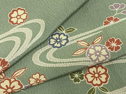 平和屋着物▽上質な小紋　単衣　流水草花文　正絹　逸品　AABC4104fy
