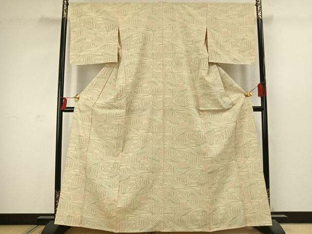 平和屋着物▽お召 単衣 切嵌文 正絹 逸品 AABC4106fy