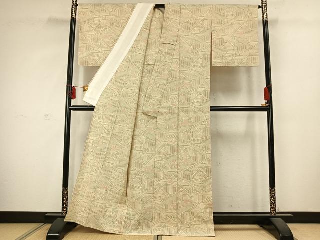 平和屋着物▽お召 単衣 切嵌文 正絹 逸品 AABC4106fy