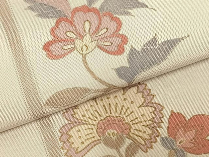 平和屋着物▽訪問着　単衣　紬地　草花間道　正絹　逸品　AABC4107fy
