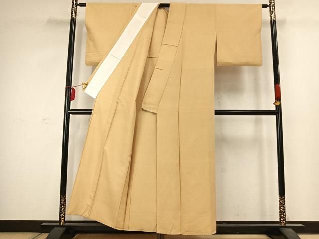 平和屋着物▽上質な色無地　単衣　卵色　正絹　逸品　AABC4108fy
