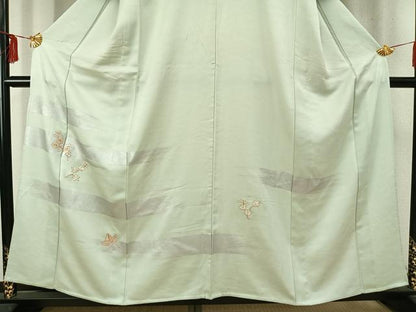 平和屋着物▽訪問着 単衣 駒刺繍 枝花文 銀彩 正絹 逸品 AABC4110fy