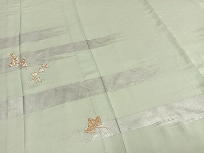 平和屋着物▽訪問着 単衣 駒刺繍 枝花文 銀彩 正絹 逸品 AABC4110fy