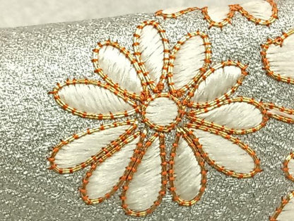 平和屋着物▽訪問着 単衣 駒刺繍 枝花文 銀彩 正絹 逸品 AABC4110fy