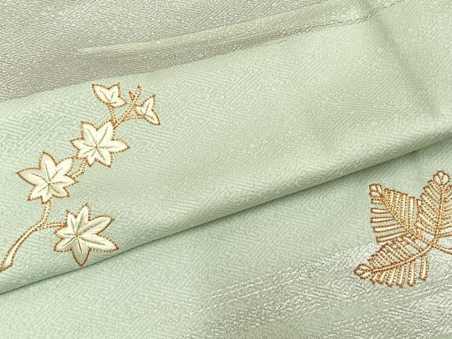 平和屋着物▽訪問着 単衣 駒刺繍 枝花文 銀彩 正絹 逸品 AABC4110fy