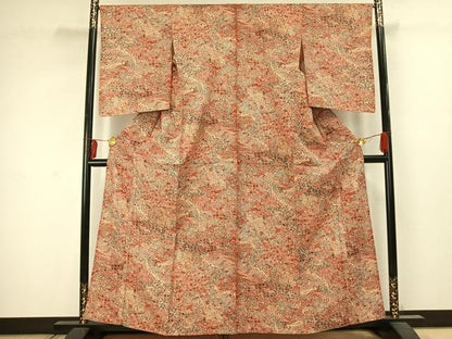 平和屋着物▽上質な小紋 単衣 御所車花文 正絹 逸品 AABC4111fy