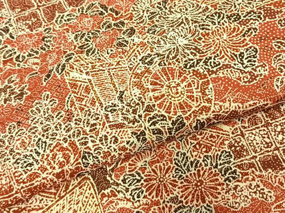 平和屋着物▽上質な小紋 単衣 御所車花文 正絹 逸品 AABC4111fy