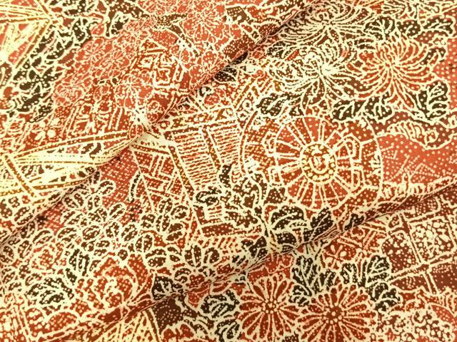 平和屋着物▽上質な小紋 単衣 御所車花文 正絹 逸品 AABC4111fy