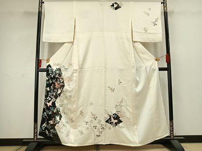 平和屋着物▽訪問着 単衣 刺繍 花蝶文 金彩 正絹 逸品 AABC4112fy