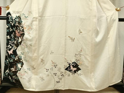平和屋着物▽訪問着 単衣 刺繍 花蝶文 金彩 正絹 逸品 AABC4112fy