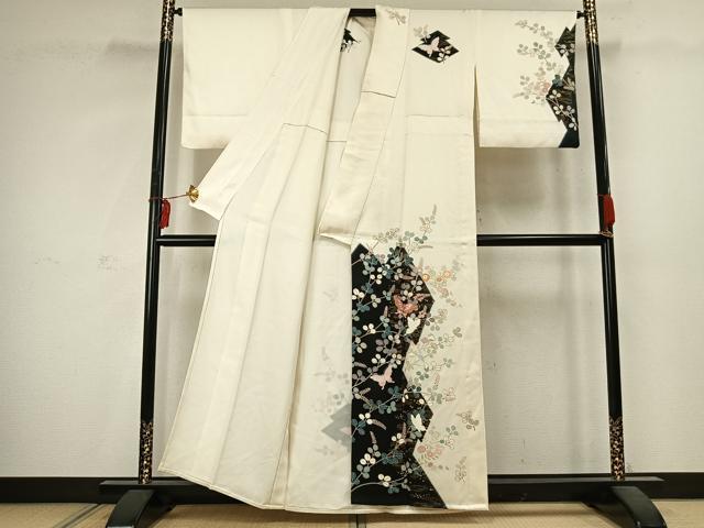 平和屋着物▽訪問着 単衣 刺繍 花蝶文 金彩 正絹 逸品 AABC4112fy