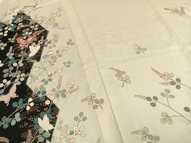 平和屋着物▽訪問着 単衣 刺繍 花蝶文 金彩 正絹 逸品 AABC4112fy
