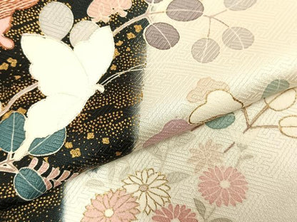 平和屋着物▽訪問着 単衣 刺繍 花蝶文 金彩 正絹 逸品 AABC4112fy