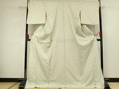 平和屋着物▽お召 単衣 草花文 証紙付き ロング丈 正絹 逸品 AABC4115fy