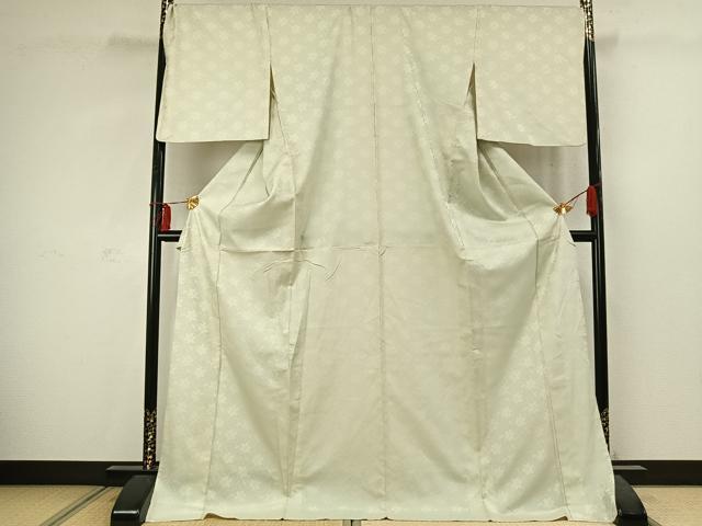 平和屋着物▽お召 単衣 草花文 証紙付き ロング丈 正絹 逸品 AABC4115fy