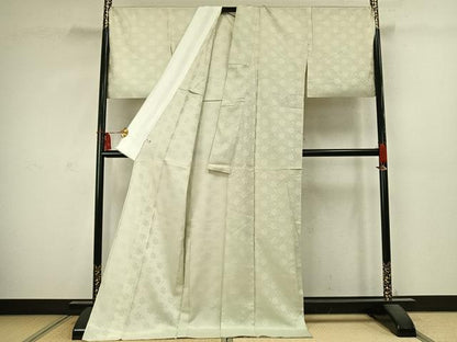 平和屋着物▽お召 単衣 草花文 証紙付き ロング丈 正絹 逸品 AABC4115fy
