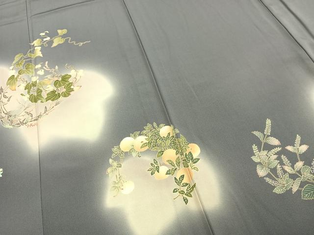 平和屋着物▽訪問着 単衣 蔦の葉文 暈し染め 正絹 逸品 AABC4120fy