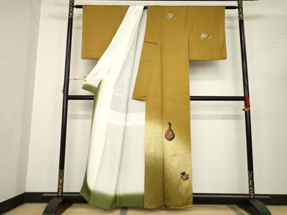 平和屋着物●訪問着　陶器文　暈し染め　金銀彩　正絹　逸品　AABC4129ck