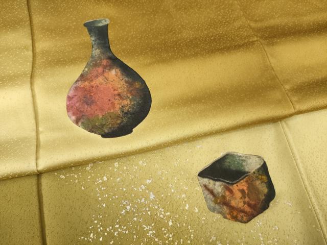 平和屋着物●訪問着　陶器文　暈し染め　金銀彩　正絹　逸品　AABC4129ck