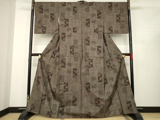 平和屋着物●本場大島紬　カタス7マルキ　短冊草花文　正絹　逸品　AABC4135ck