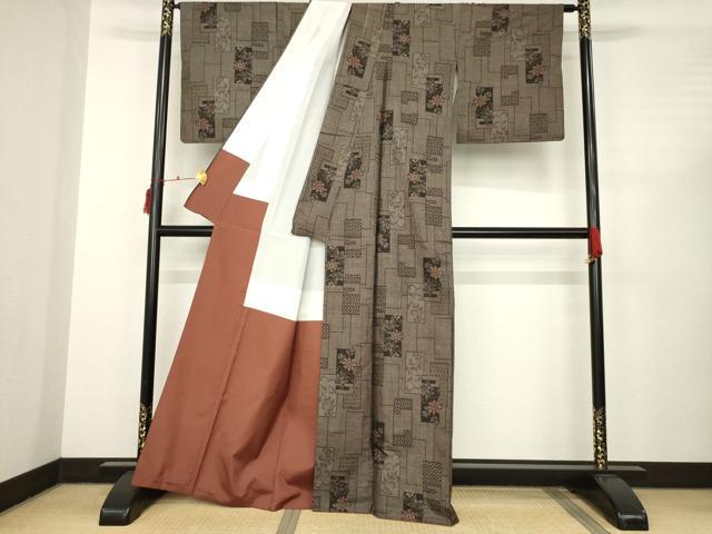 平和屋着物●本場大島紬　カタス7マルキ　短冊草花文　正絹　逸品　AABC4135ck