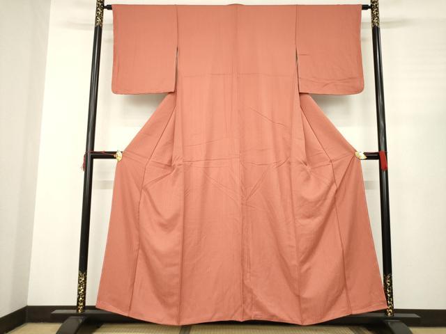 平和屋着物●上質な色無地　文字地紋　紅樺色　正絹　逸品　AABC4137ck