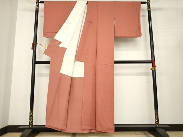 平和屋着物●上質な色無地　文字地紋　紅樺色　正絹　逸品　AABC4137ck