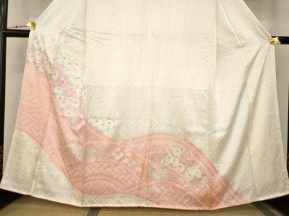 平和屋着物●訪問着　絞り　草花文　正絹　逸品　AABC4140ck
